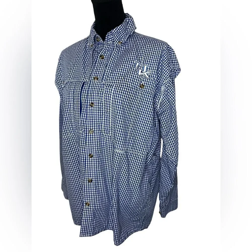 DRAKE UNIVERSITY OF KENTUCKY BLUE CHECKERED BUTTON UP WINGSHOOTERS SHIRT SIZE S‎